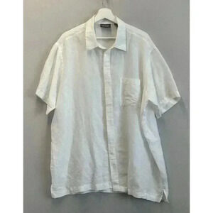 Vintage Greg Norman Collection Mens Sz XL‎ White Short Sleeve Linen Blend Shirt